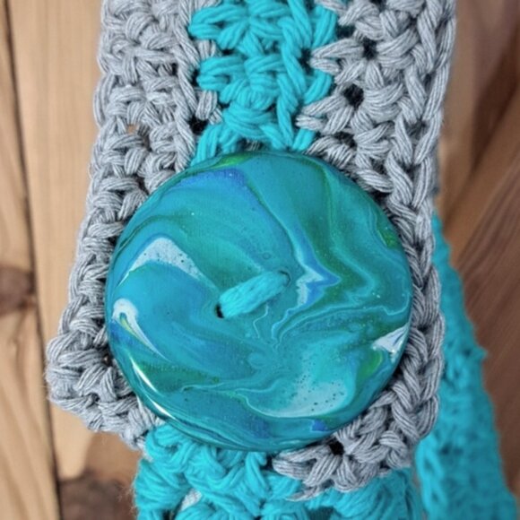 Hand Crafted Crochet Bag Hobo Purse Tote Three Granny Square Cotton Sea Breeze - Picture 7 of 11